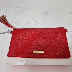KATIE LOXTON of LONDON Soft Pebbled Leather Clutch Pouch in Red NWT
